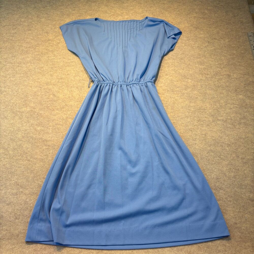 Vintage Leslie Fay Light Blue Dress Pintuck Cap Sleeve Elastic Waist Midi - Picture 3 of 8